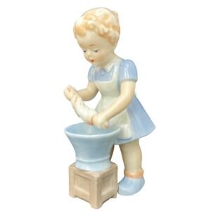 Vintage Blue Danube Porcelain Girl Churning Butter Ceramic Home Decor